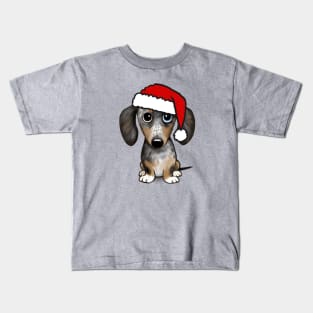 Dapple Dachshund with Santa Hat Merle Wiener Dog Christmas Kids T-Shirt